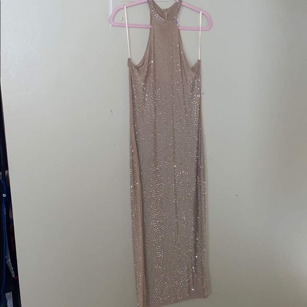 Halter sheer bedazzled dress